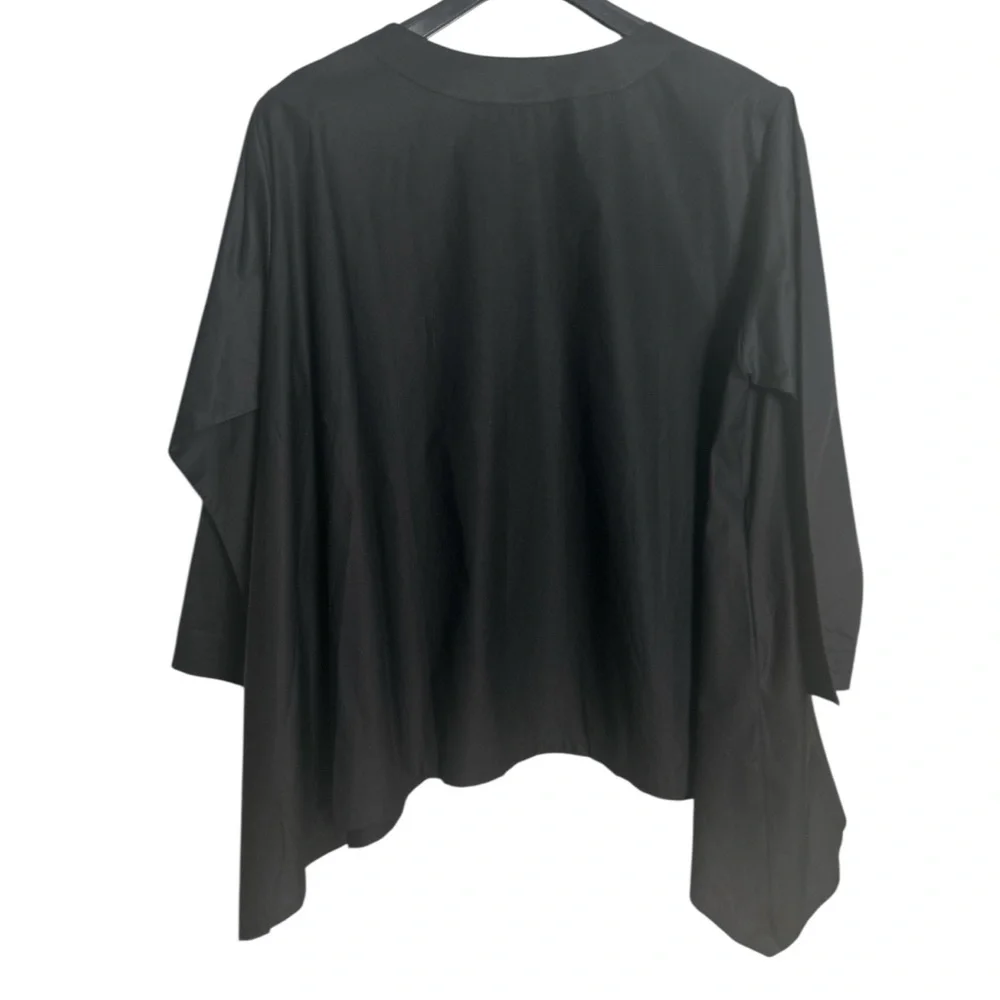 Planet Button Front Asymmetrical Hemline Black Top OS - Picture 2 of 9